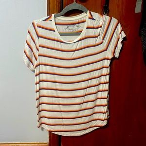 White with Navy Orange and Red Strips Tee